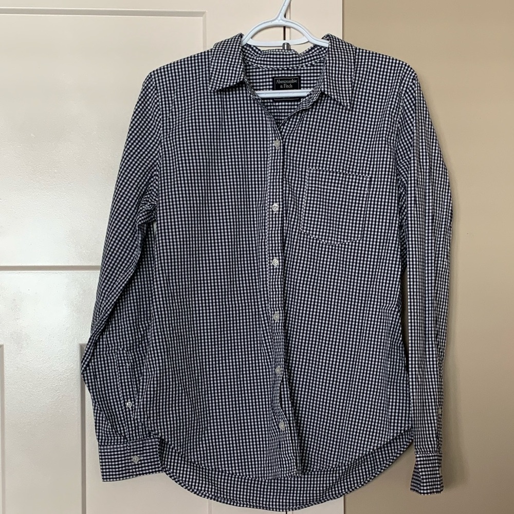Abercrombie & Fitch Navy and White Gingham Button-Down Shirt
